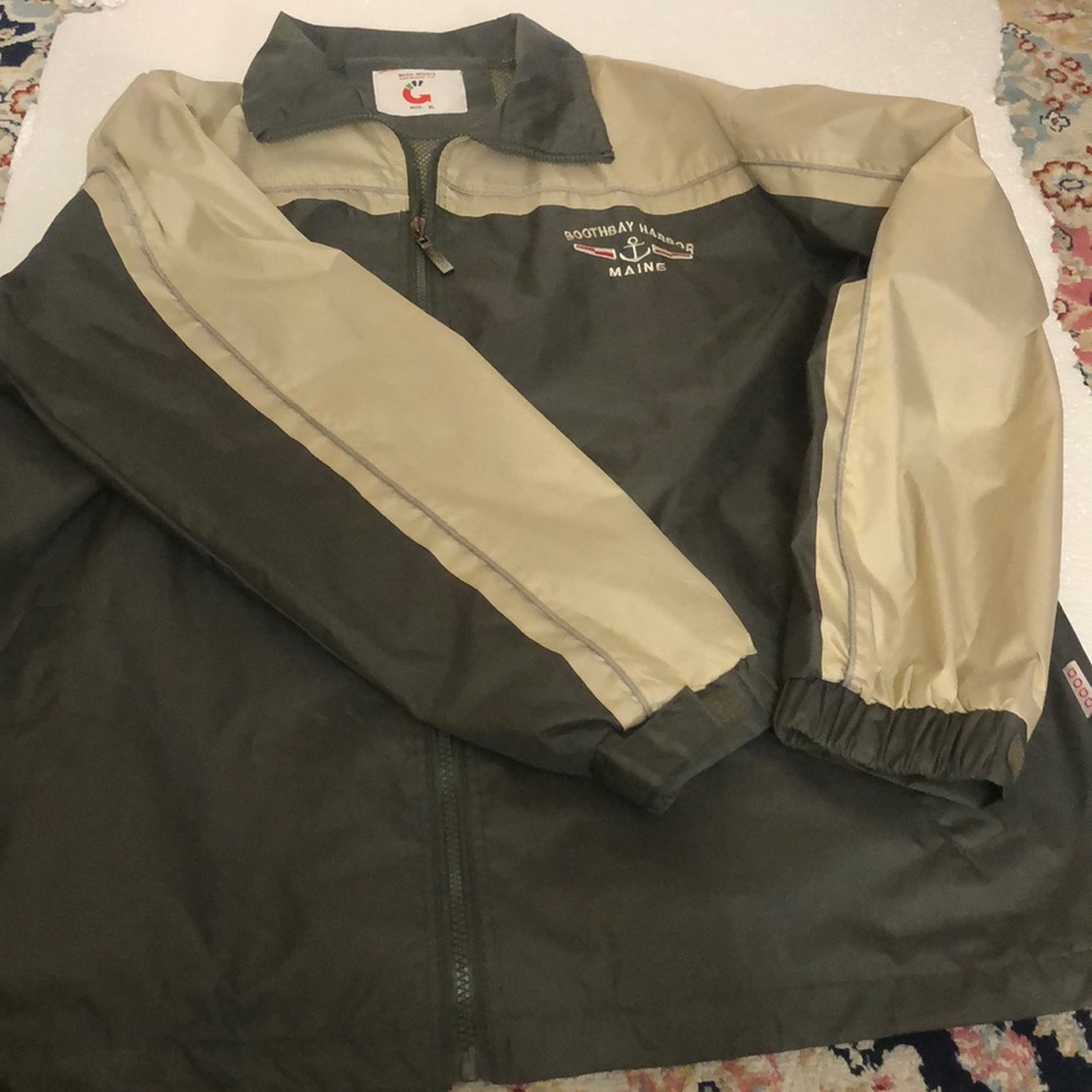 GOGO Sports Men’s XL Boothbsy Harbor Maine -olive green Windbreaker Jacket-